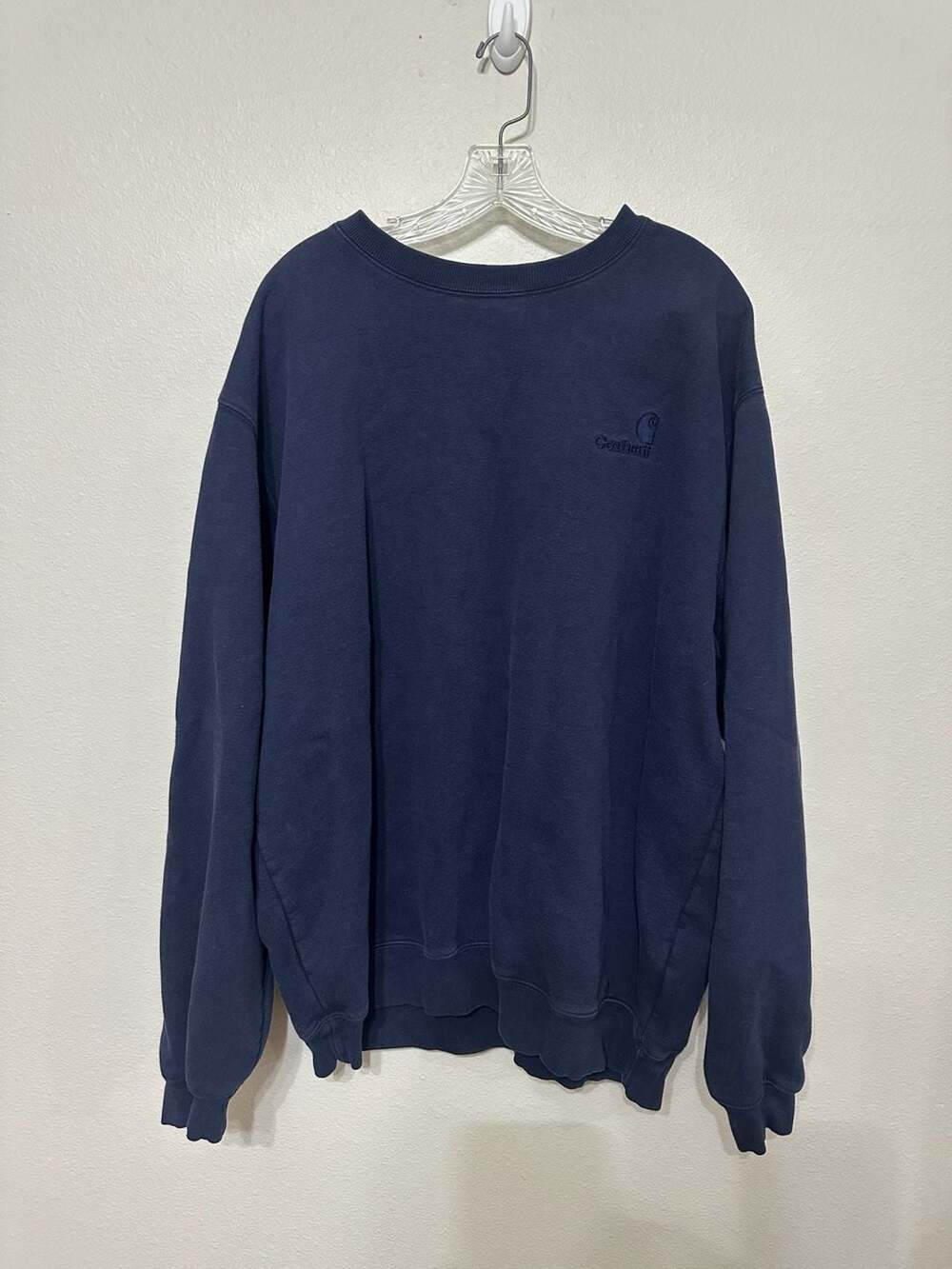 Vintage Carhartt Embroidered Logo Crewneck Sweatshirt Navy Blue